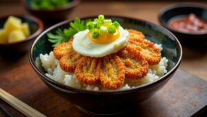 Katsudon: Reisschüssel mit Schweineschnitzel