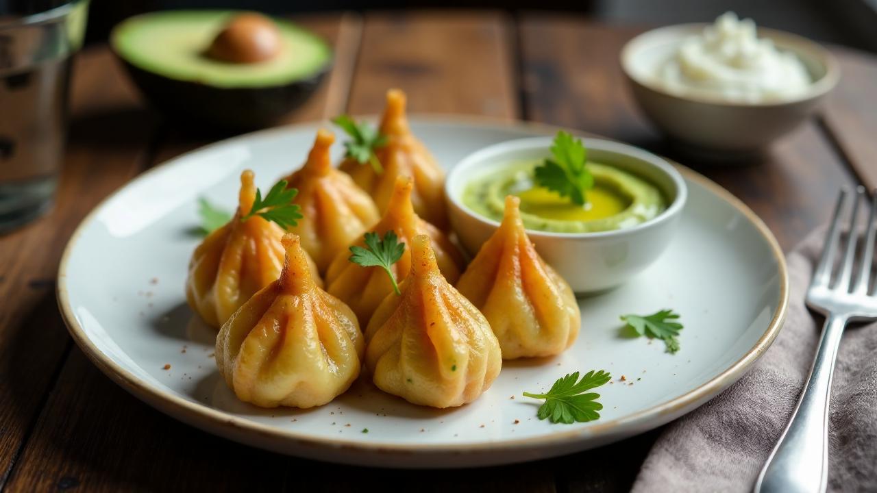 Kichererbsen-Momos mit Avocado-Dip