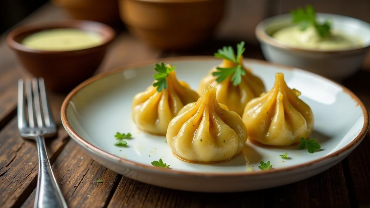 Kichererbsen-Momos mit Knoblauch-Dressing