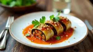 Kimchi in Eggplant Rolls