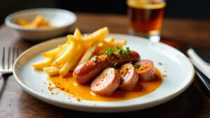 Kir Royal-Currywurst mit Trüffel-Pommes