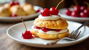 Kirsche-Profiteroles mit Mandelcreme