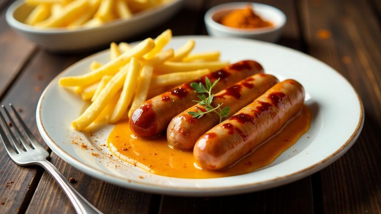 Klassische Currywurst mit Pommes