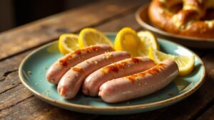 Klassische Weißwurst mit süßem Senf