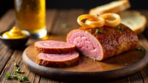 Klassischer Bayerischer Leberkäse mit Süßem Senf