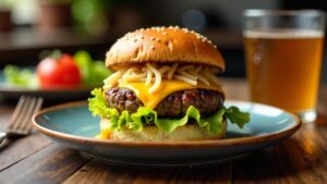 Klassischer Hamburger mit Senf und Sauerkraut