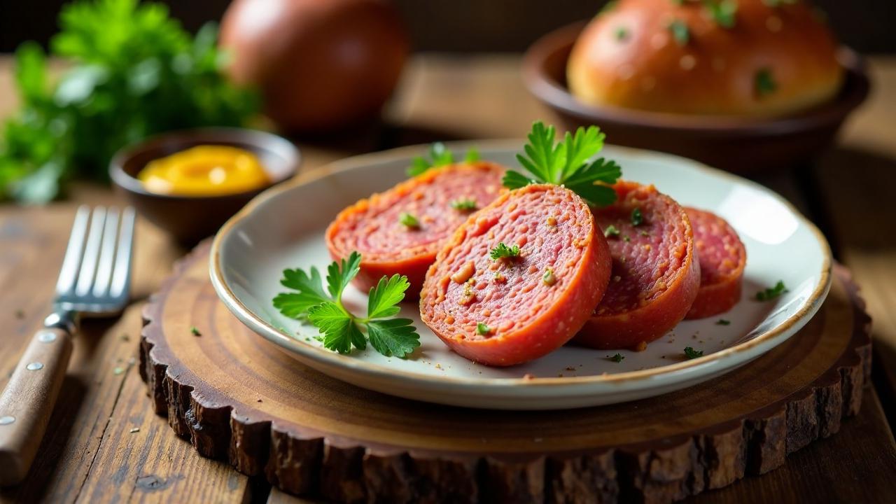 Klassischer Leberkäse mit süßem Senf