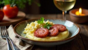 Klassischer Pfälzer Saumagen mit Kartoffelpüree und Sauerkraut