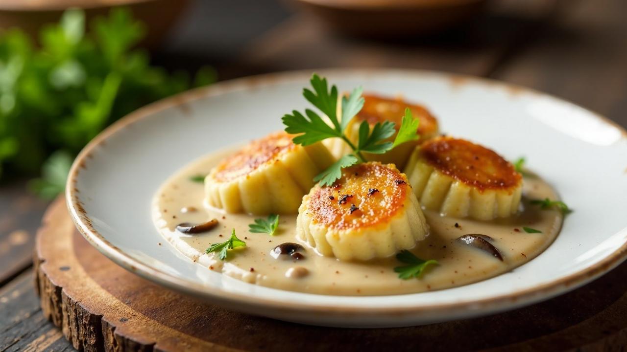 Knödel mit Pilzrahmsauce