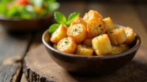 Knusprige Croutons aus alten Brötchen