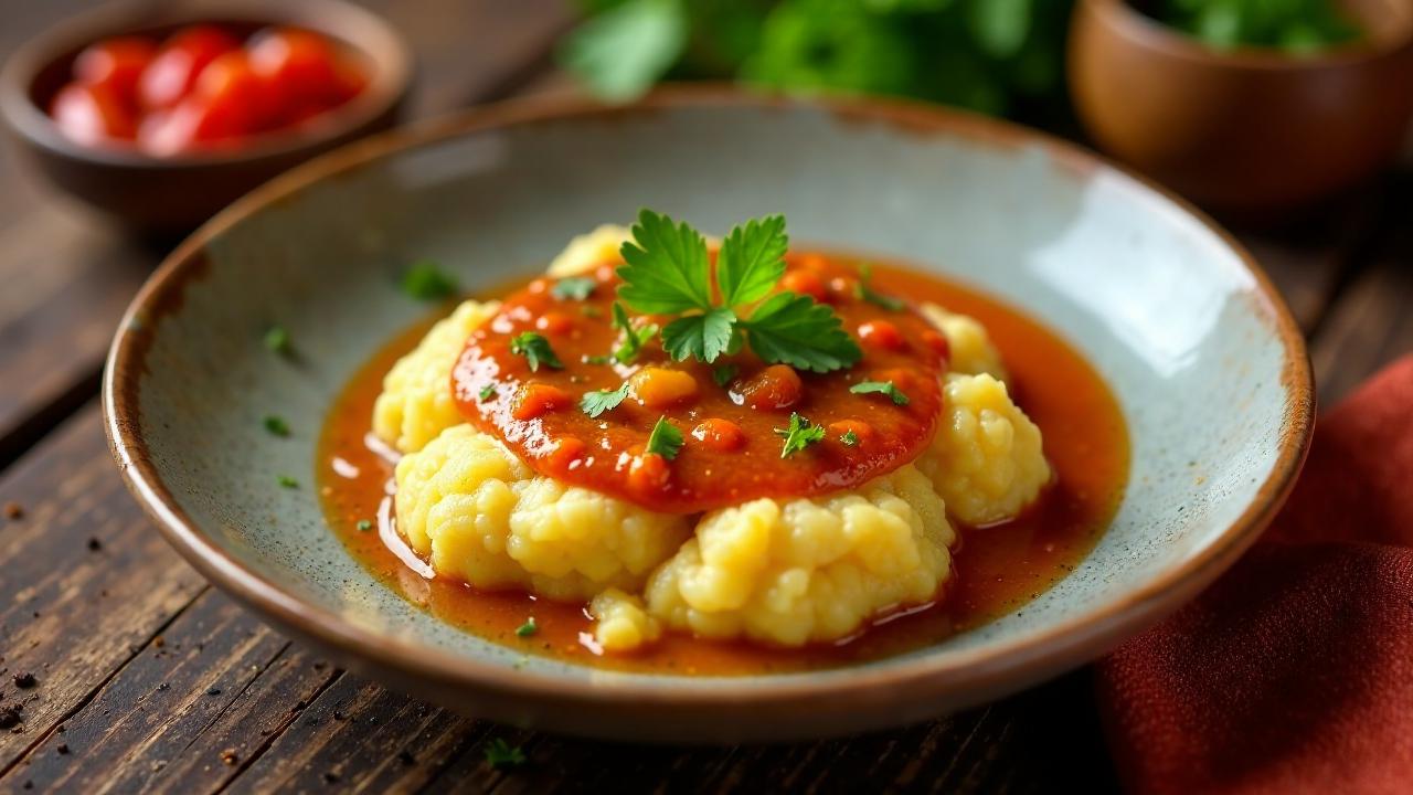 Kokonte (Maniokmehl-Brei) mit Palmölsuppe