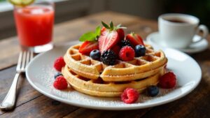 Kokosnuss-Waffeln mit Beeren