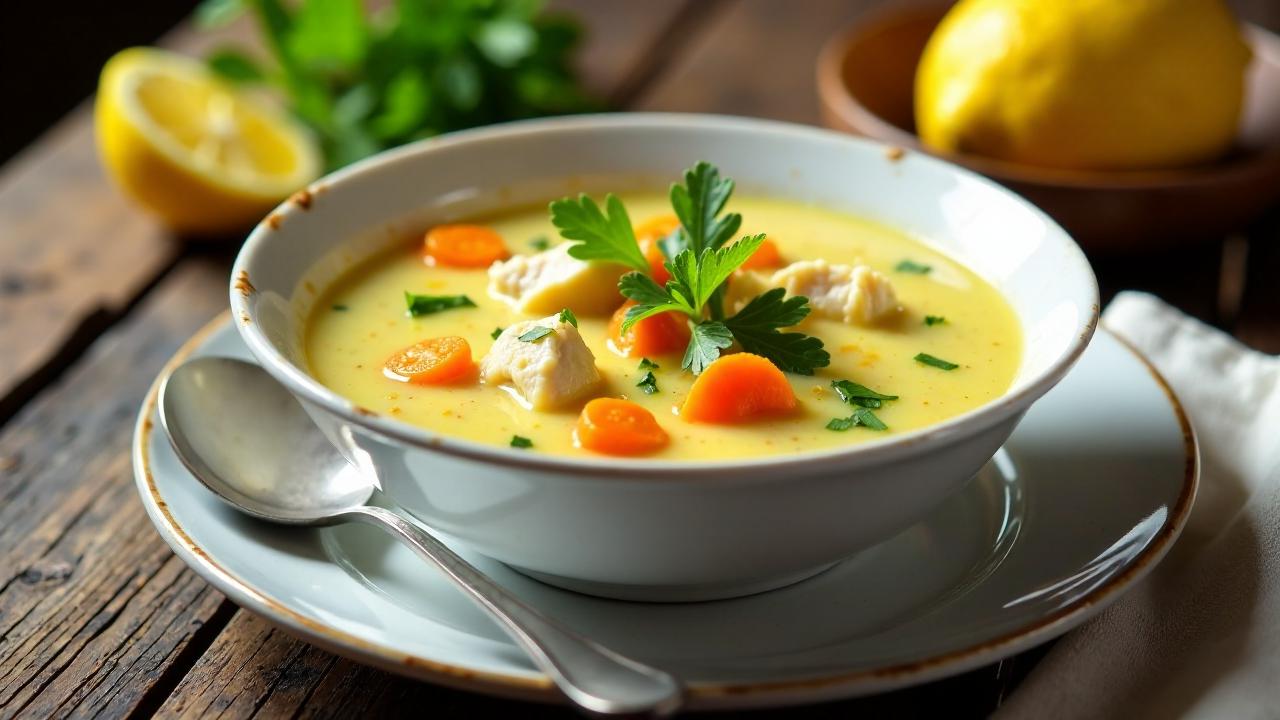 Kotosoupa Avgolemono: Hühnersuppe mit Ei-Zitronen-Soße