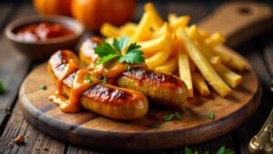 Kürbisgewürz-Currywurst und Herbst-Pommes