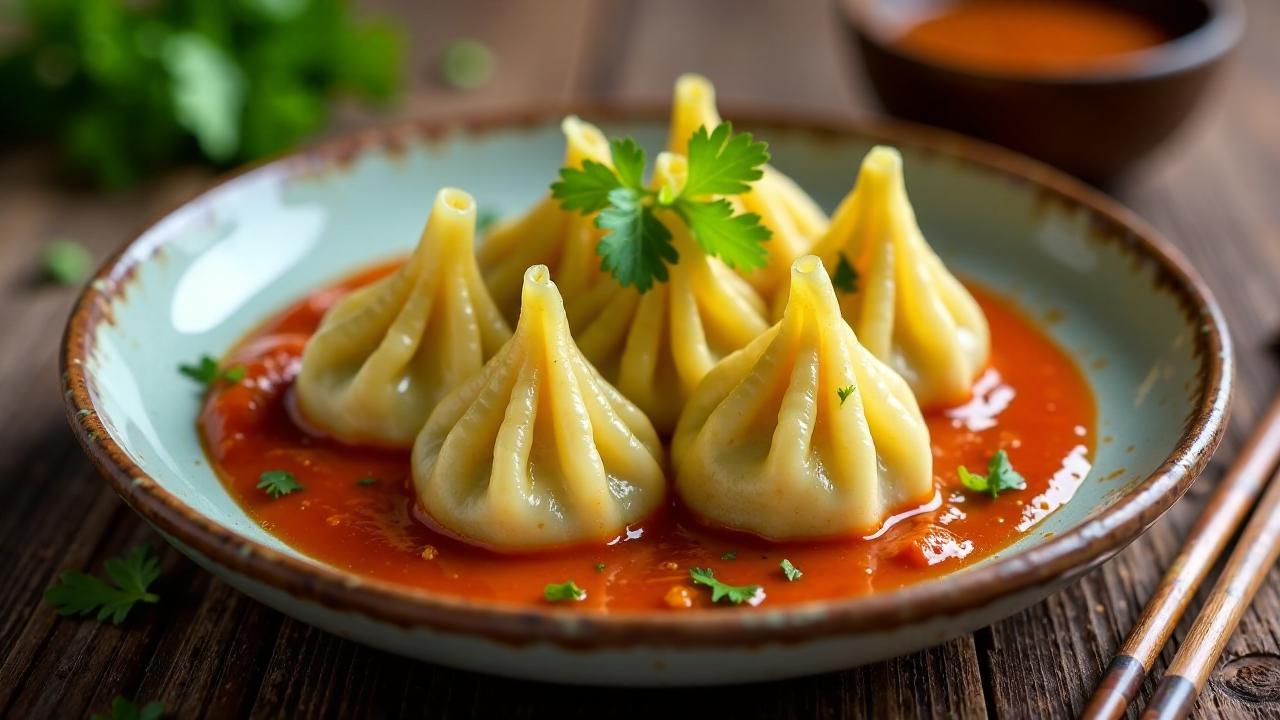 Käse-Momos in Tomatensoße