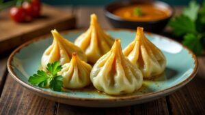 Käse-Spinat-Momos mit Currysoße