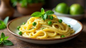 Käsespätzle mit Erbsen und Minze