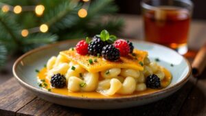 Käsespätzle mit Glühwein und Beeren