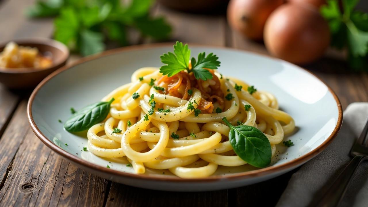 Käsespätzle mit Knoblauch und Spinat