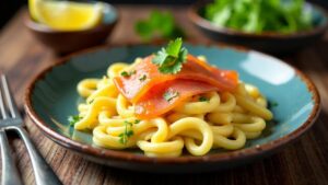 Käsespätzle mit Lachs