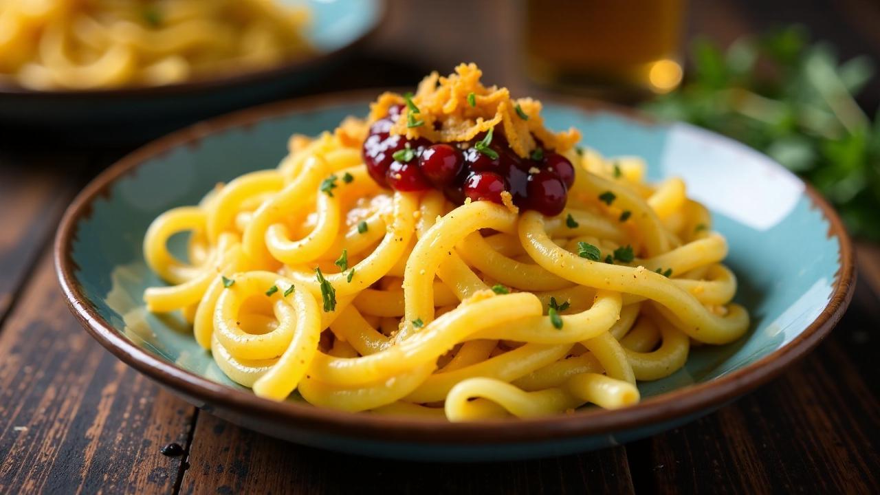 Käsespätzle mit Preiselbeeren