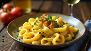 Käsespätzle mit Weißwein