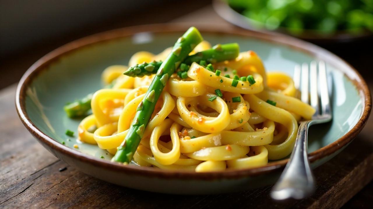 Käsespätzle mit grünem Spargel