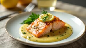 Lachs in Senf-Dill-Sauce