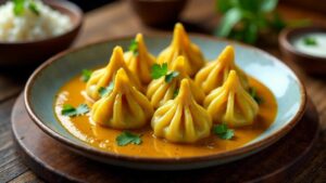 Lamm-Momos in Currysoße