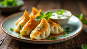 Lamm-Momos mit Minze-Yoghurt