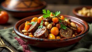 Lamm-Tajine mit getrockneten Aprikosen und Mandeln