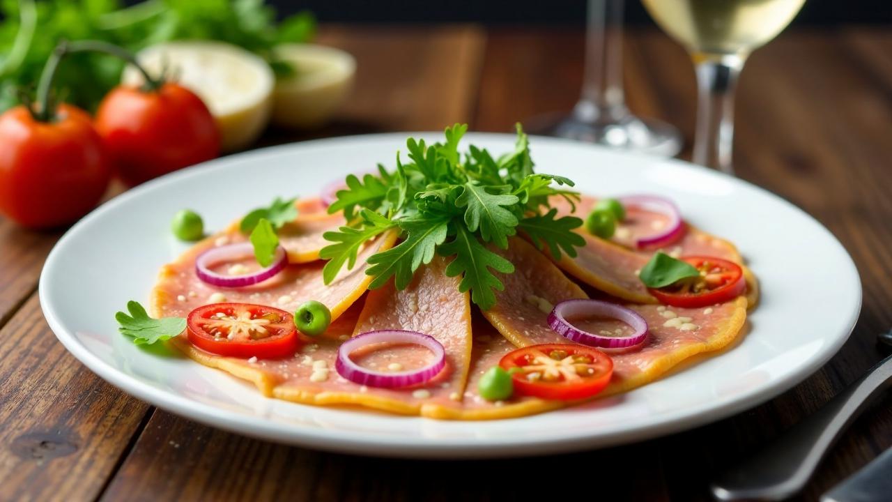 Leberkäse-Carpaccio mit Senfdressing