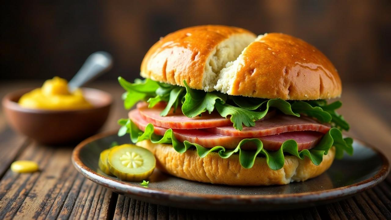 Leberkäse-Sandwich mit Rucola