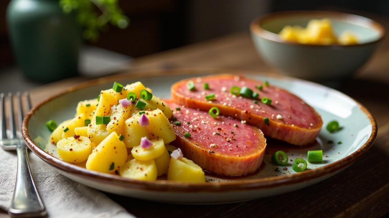 Leberkäse-Schmankerl mit Kartoffelsalat