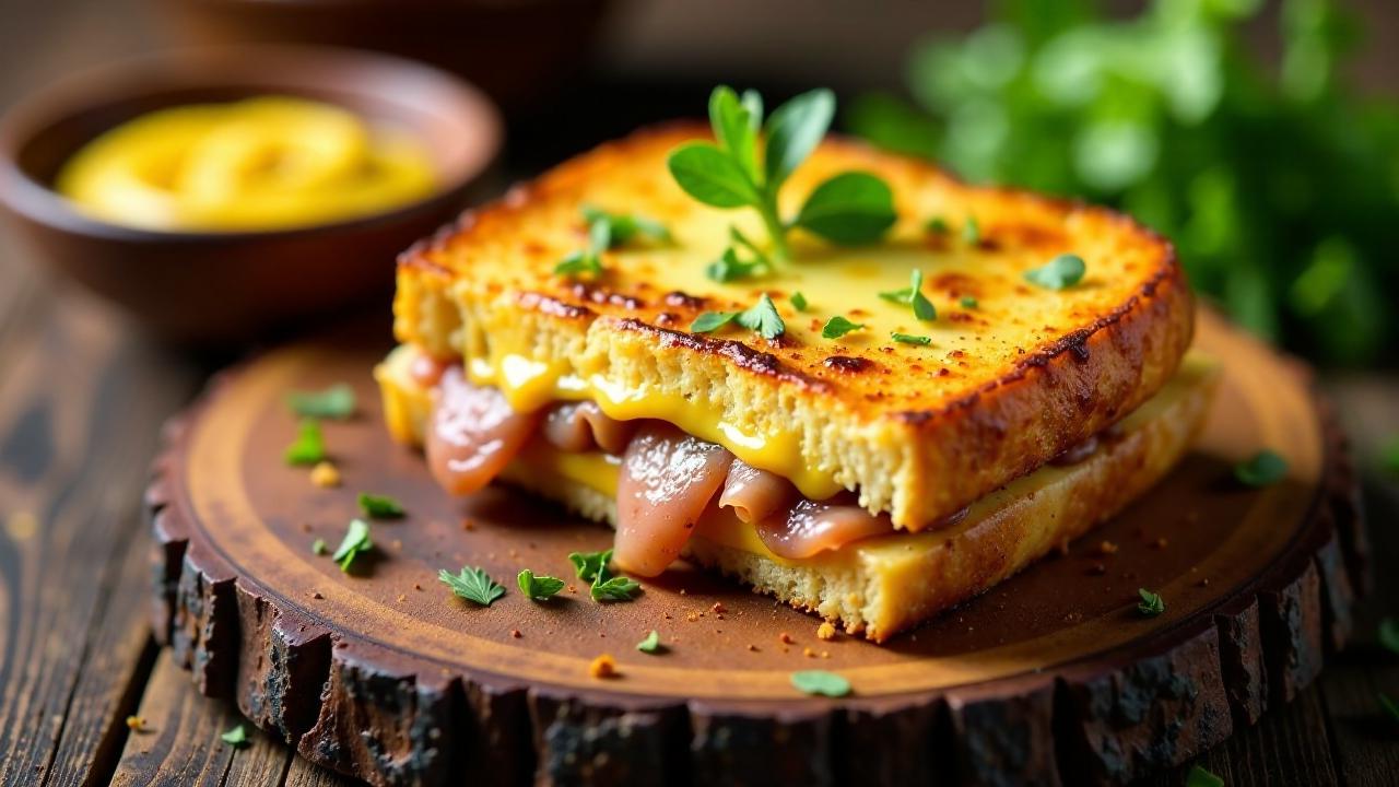 Leberkäse-Toast mit geschmolzenem Käse