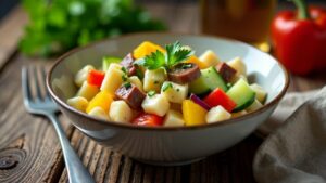 Leberkäsesalat mit Gurke und Paprika