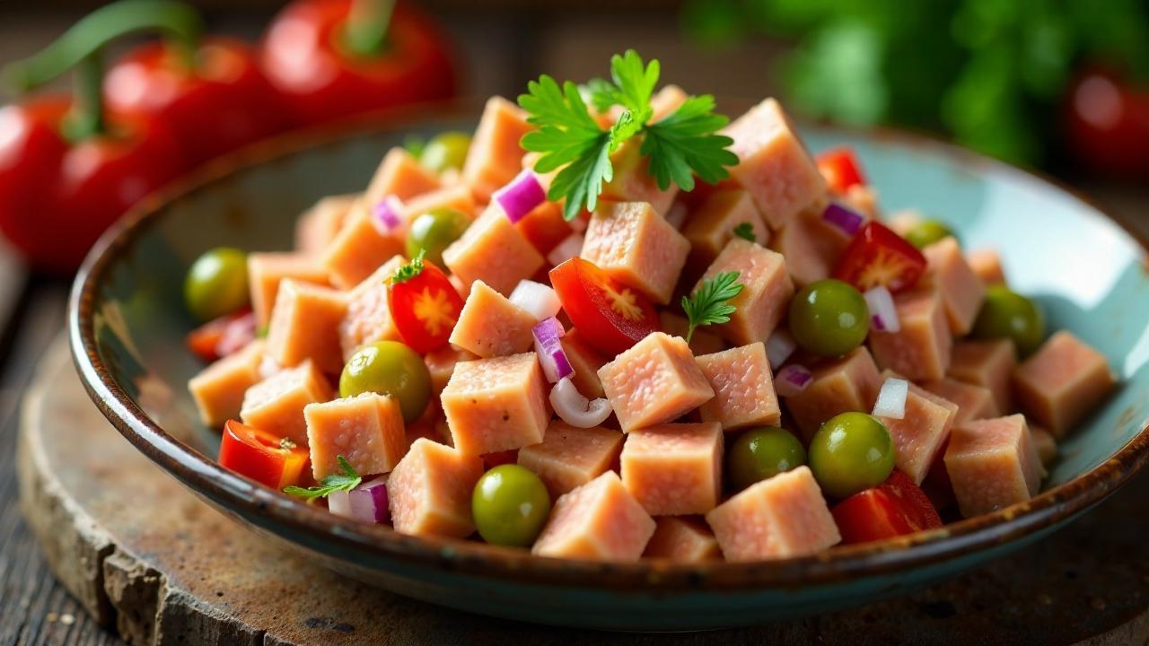 Leberkäsesalat mit saurer Gurke