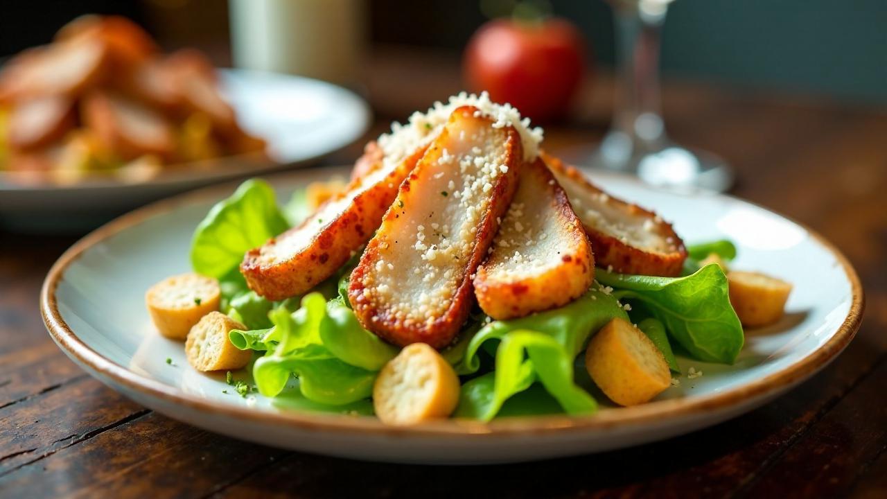 Lechon Caesar Salad: Caesar-Salat mit Lechon-Streifen