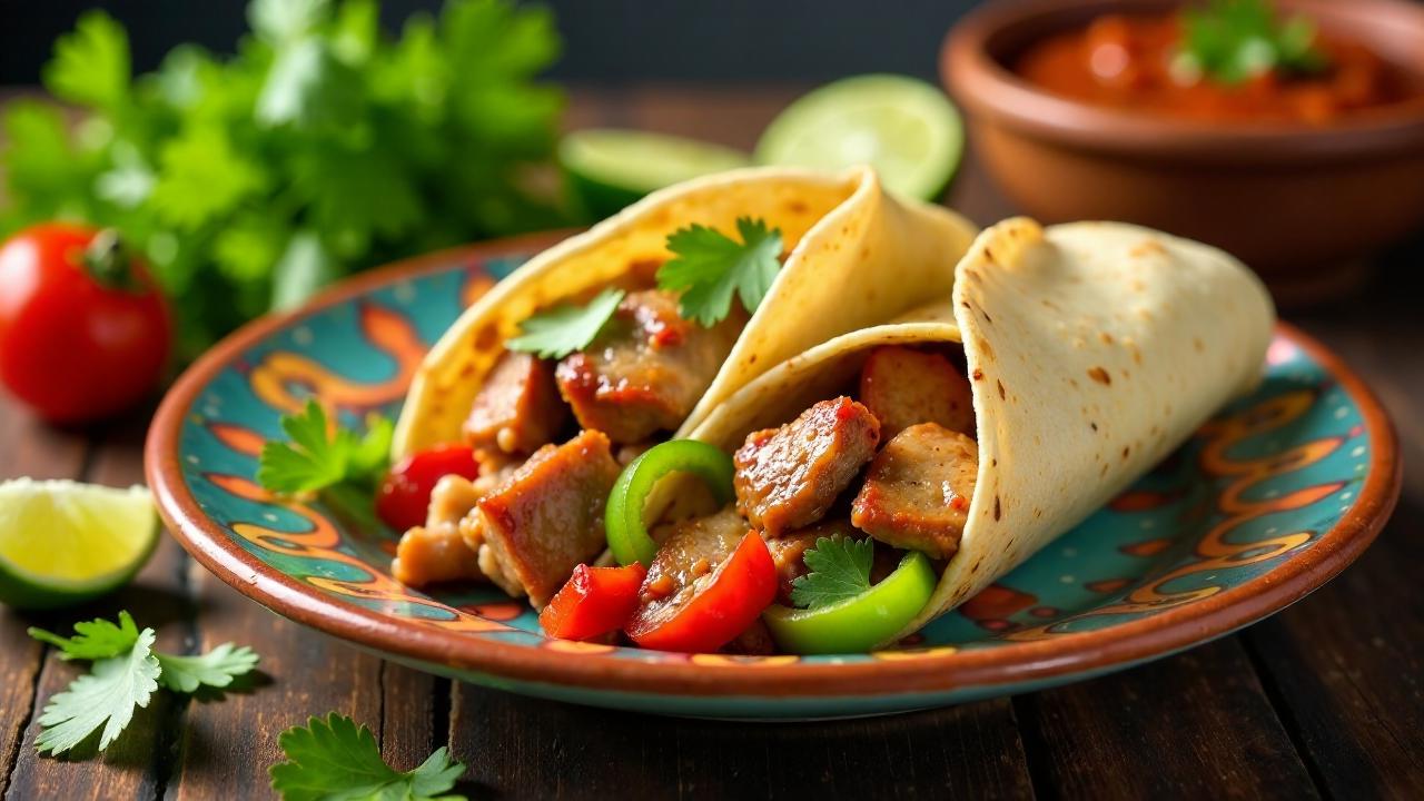 Lechon Fajitas: Geschmortes Lechon mit Paprika und Zwiebeln