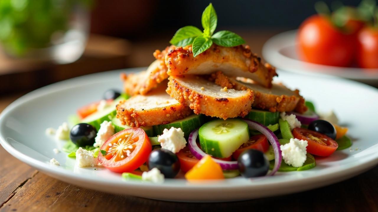 Lechon Greek Salad: Griechischer Salat mit Lechon-Streifen