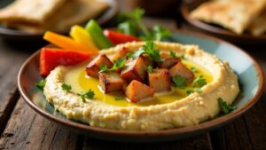 Lechon Hummus: Kichererbsencreme mit Lechon