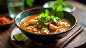 Lechon Tom Yum: Thailändische scharfe Suppe mit Lechon