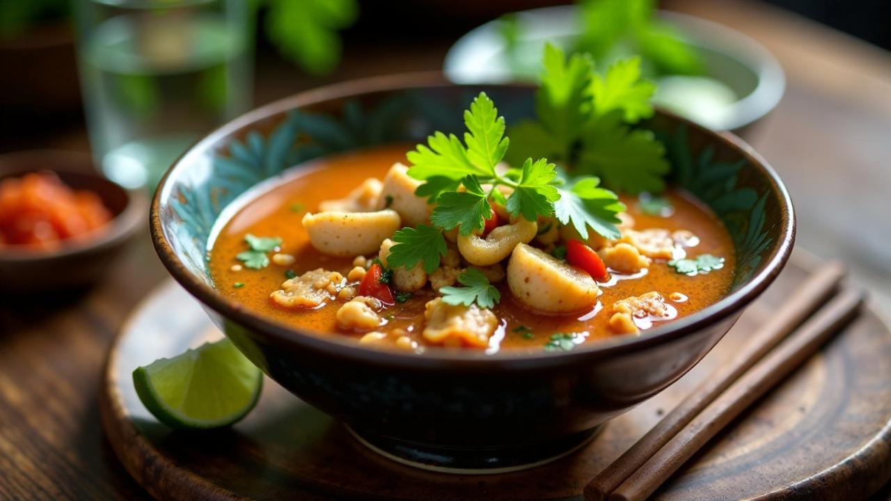 Lechon Tom Yum: Thailändische scharfe Suppe mit Lechon