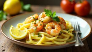 Linguine con Gamberi e Pistacchi