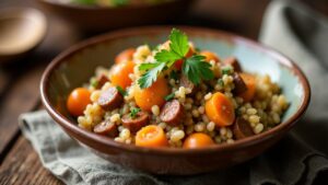 Linsen-Rauchfleisch-Pilaf