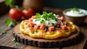 Lángos mit Quark und Schinken