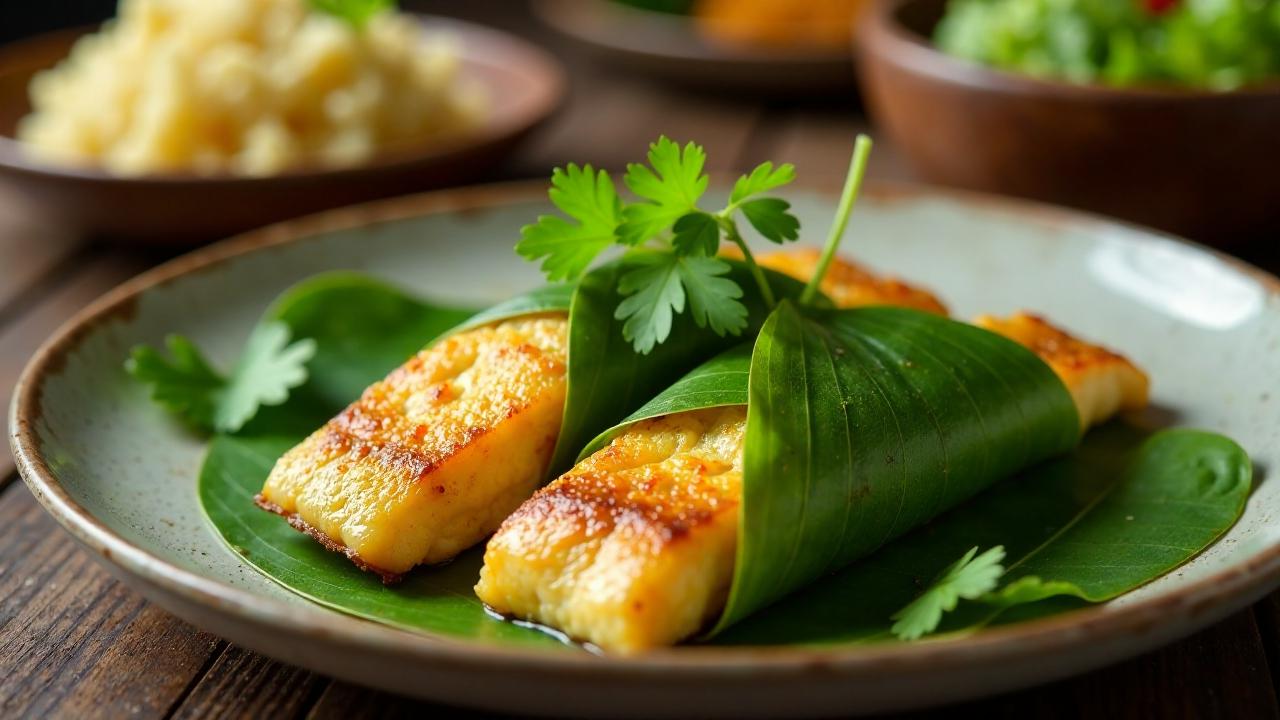 Maacher Paturi - Griechtes Fischfilet im Bananenblatt