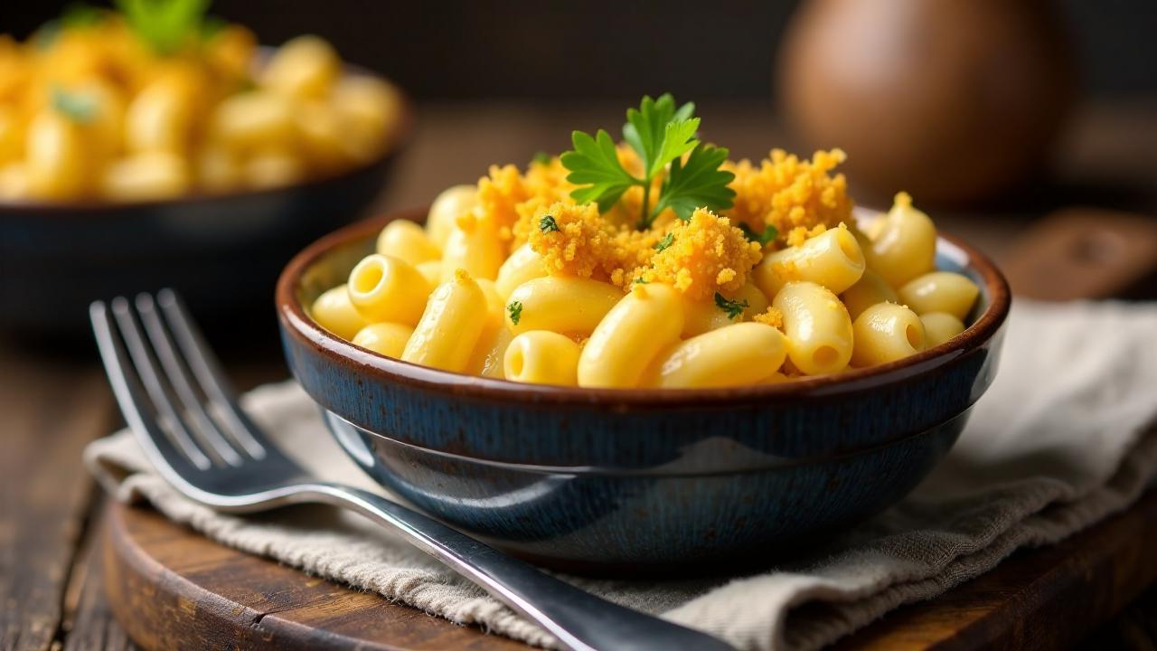 Mac and Cheese – Cremige Makkaroni mit geschmolzenem Cheddar.