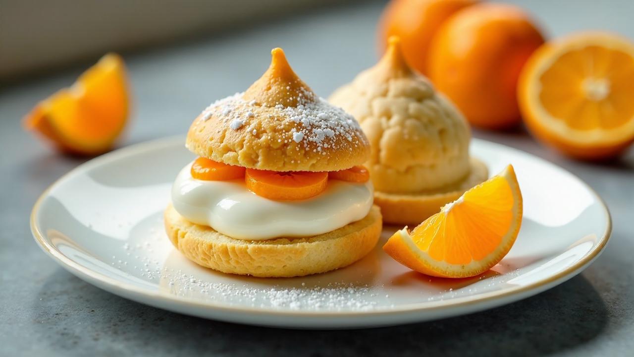 Mandarinen-Profiteroles mit Sahnefüllung