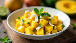 Mango-Salat mit Kokosnüssen und Minze